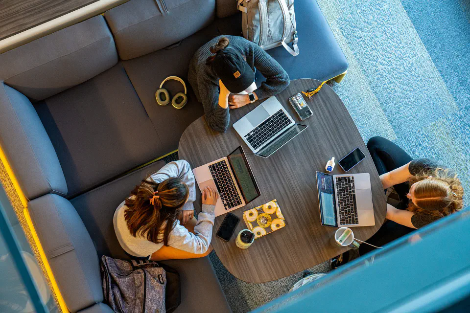 Students working at a table
