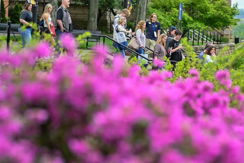 Students walking down stairs
