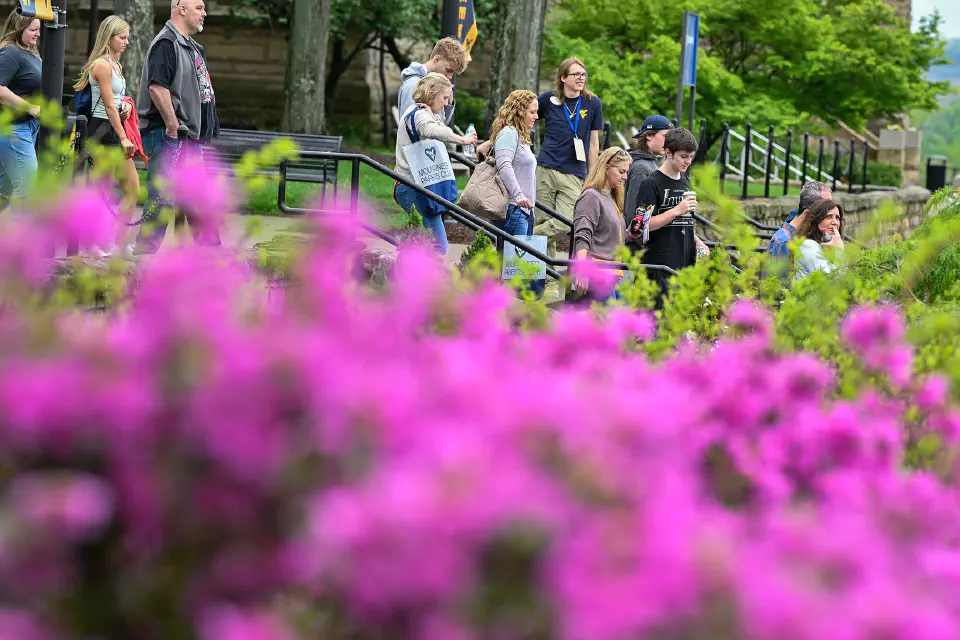 Students walking down stairs