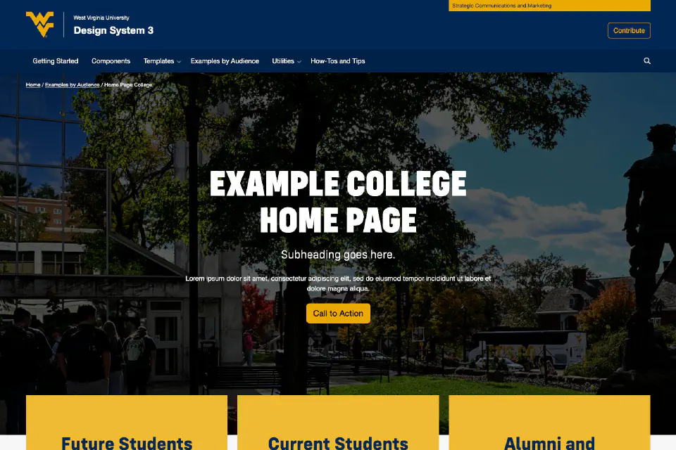 Screenshot of example college home page