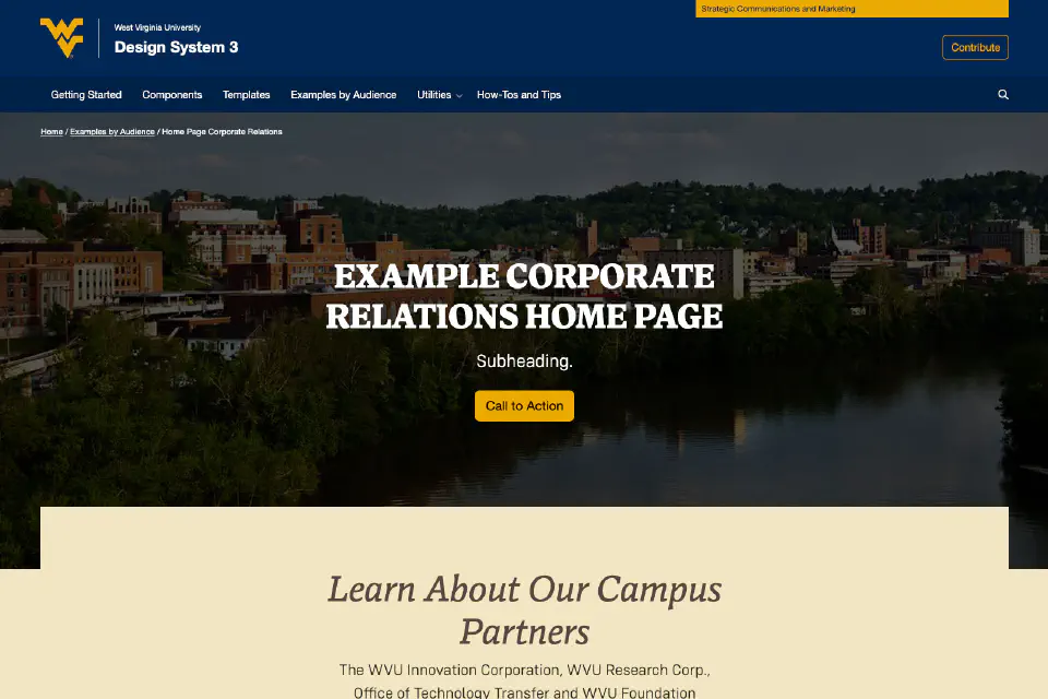 Screenshot of Corporate Relations home page