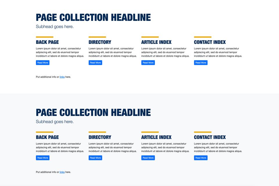 Screenshot of two page collections with different background colors