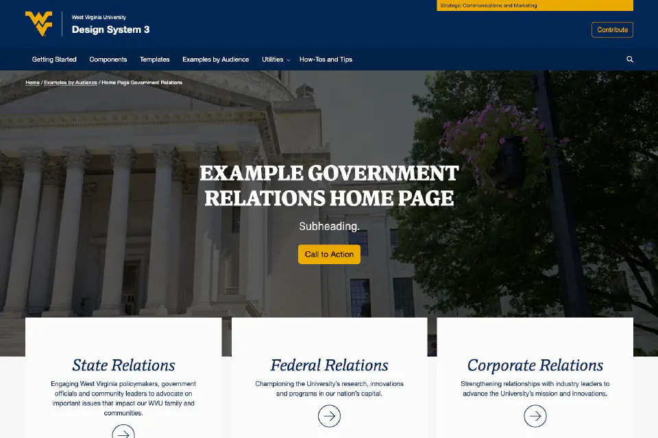Screenshot of Government Relations home page