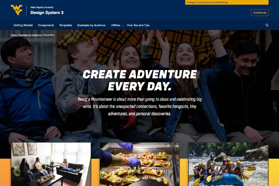 Screenshot of Life at WVU page