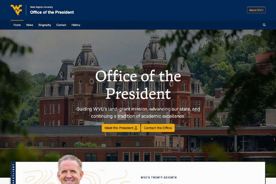 Screenshot of the Office of the President website